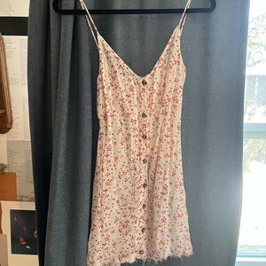 Ganni White Mini Slip Dress with Red Floral Print